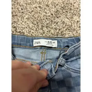 Zara Toddler Girls Checkered Denim Jeans, Size 18-24 Months